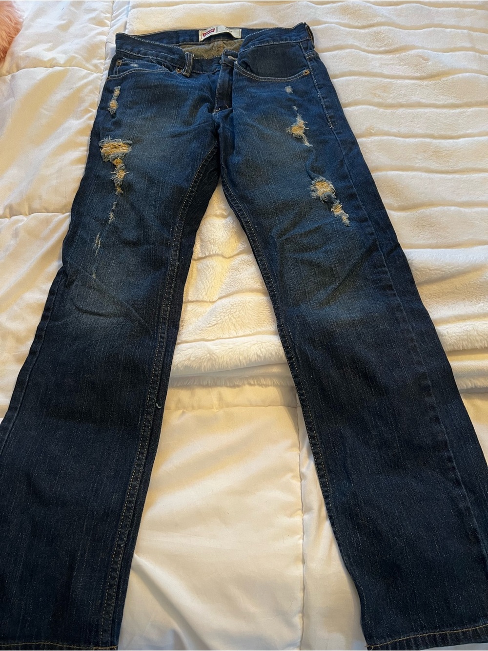 Levi's Boys Slim Dark Blue Distressed Jeans 28x28, 16 regular